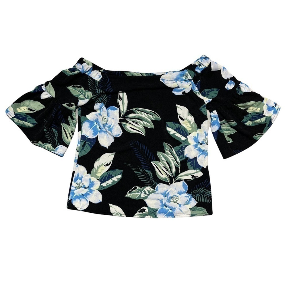 Banana Republic Black Floral Print Short Sleeve Blouse XS